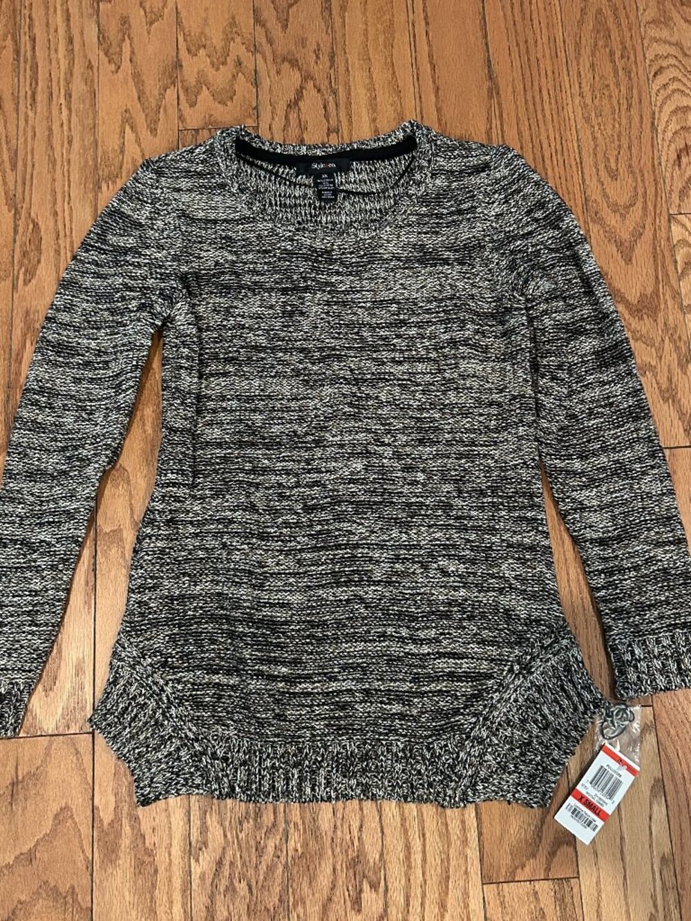 NWT STYLE & CO Black White Marled Ribbed Knit Crewneck Sweater XS